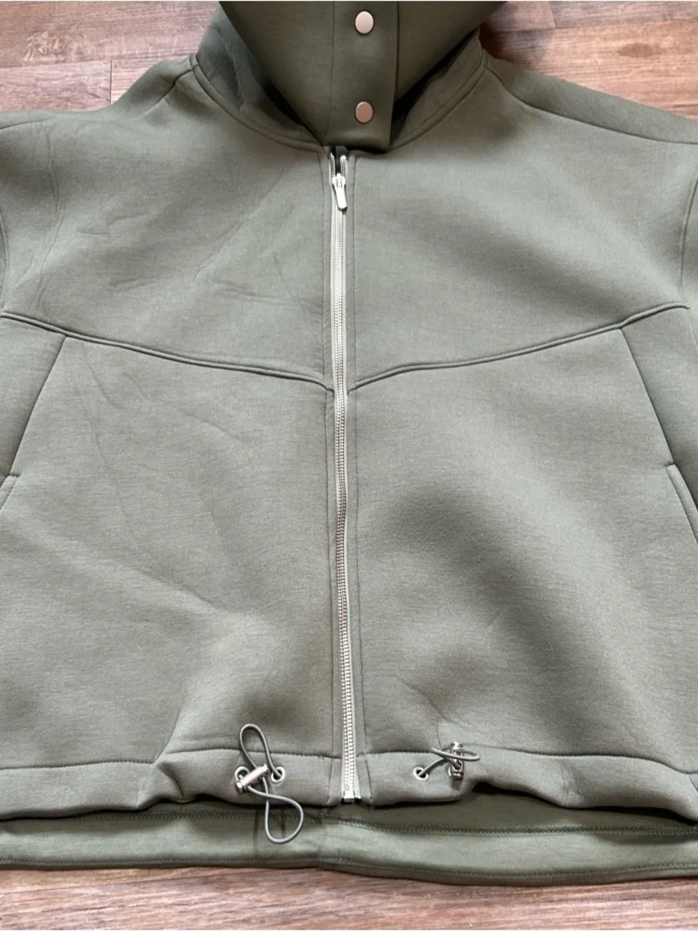 High Funnel-Neck Bomber Jacket in Sage Green - Women's Coat - Picture 3 of 5